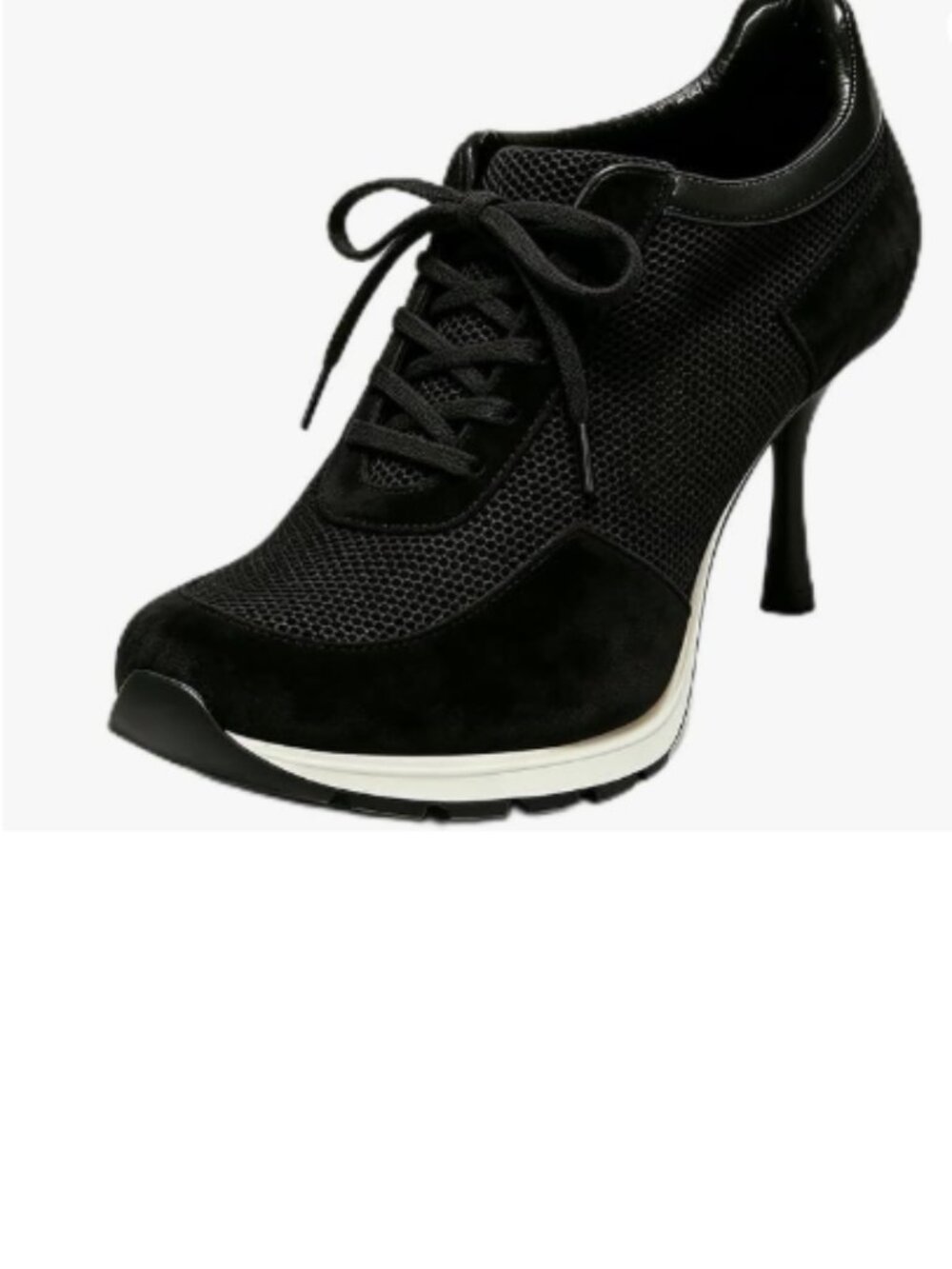 YDN Black Lace Up Mesh Pumps Round Toe Sneaker Heels Chic Sporty Breathable Shoe
